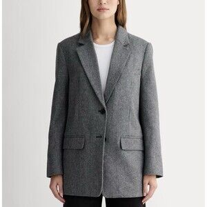Everlane Gray The Oversized Blazer Wool Herringbone Single-breasted Sz 00 EUC